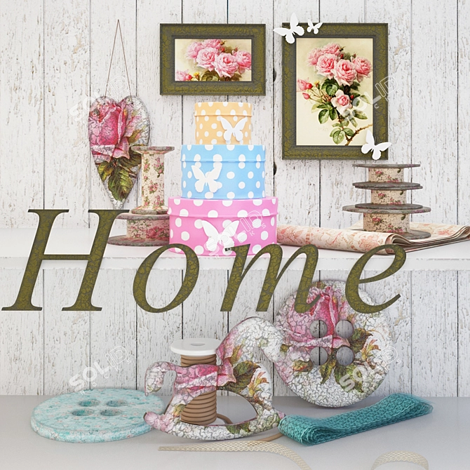 Handcrafted Decoupage Decor Set 3D model image 1