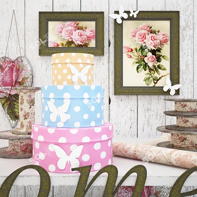 Handcrafted Decoupage Decor Set 3D model image 2