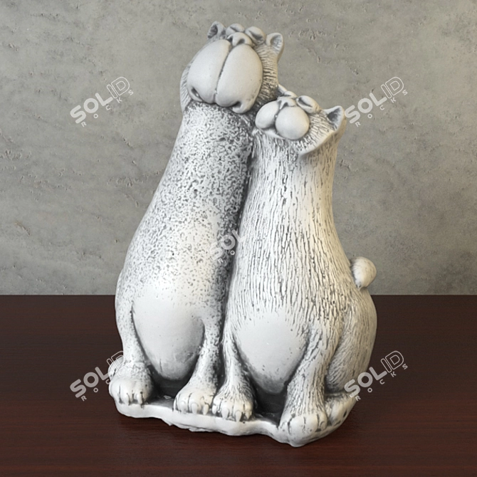 Graceful Gypsum Cat Pair 3D model image 1