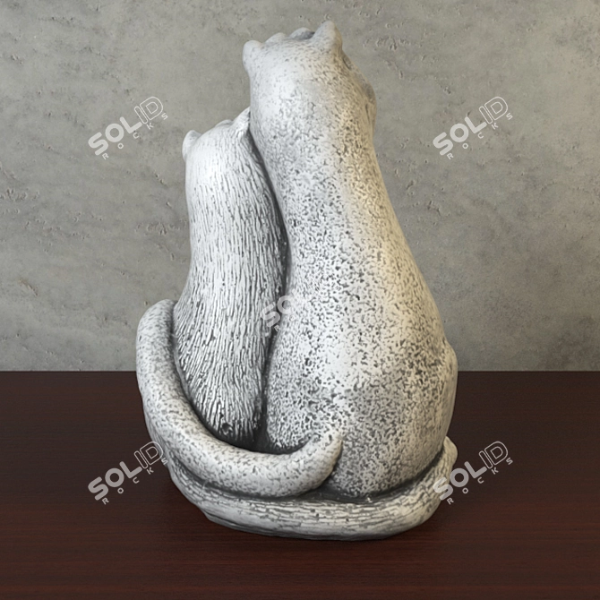 Graceful Gypsum Cat Pair 3D model image 2