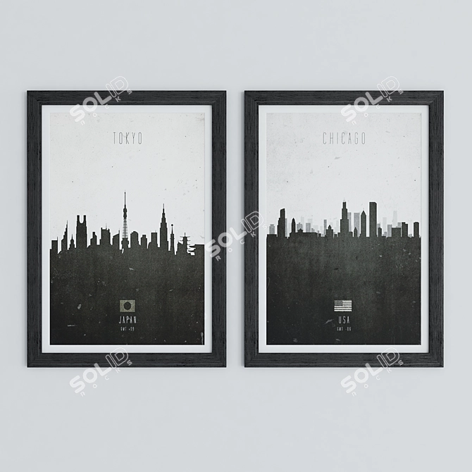 Cityscape Wooden Framed Posters 3D model image 2