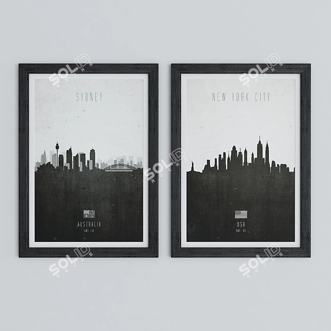 Cityscape Wooden Framed Posters 3D model image 3