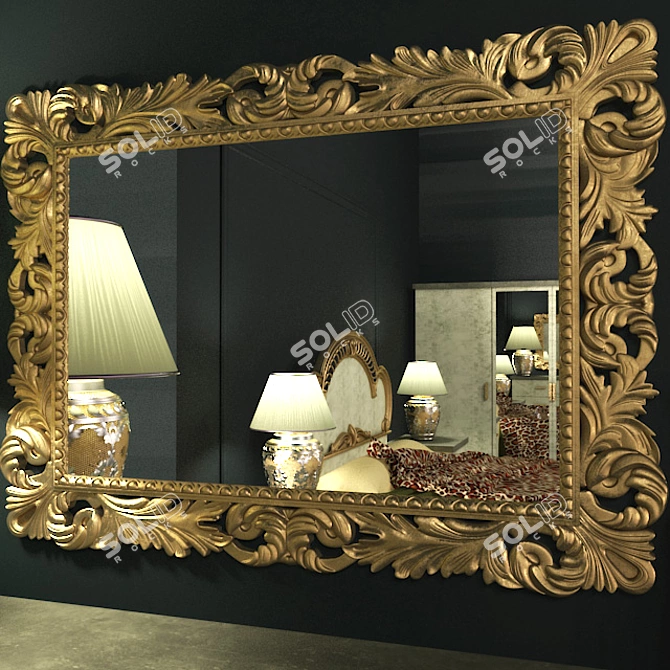 Elegant Wood Framed Mirror 3D model image 1