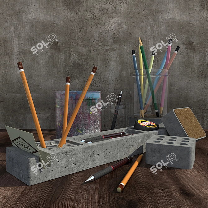 Creative Garage Dining Sets: Koh-I-Noor & Rotring Pencils, Brutal Pencil Case, Barzha Table Accessory 3D model image 1