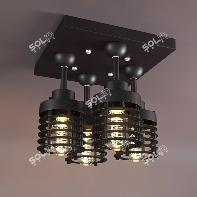 Industrial Square Loft Lamp 3D model image 1