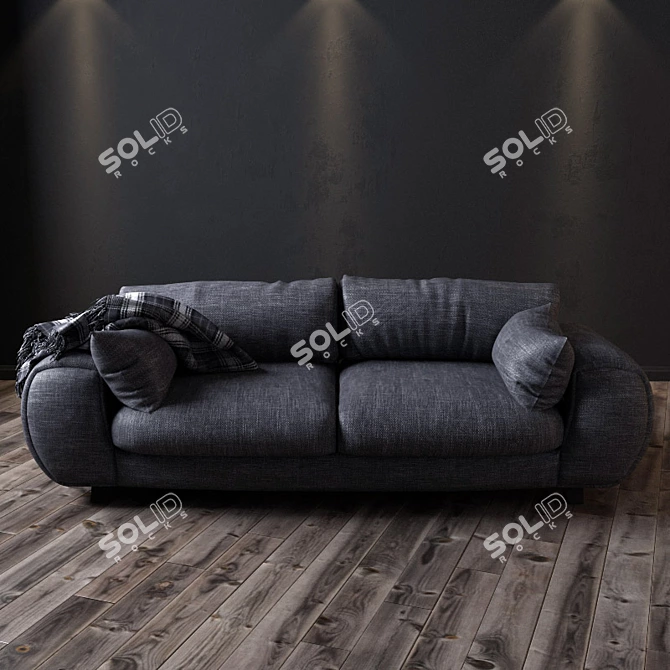  Gray Velvet Sofa - 2500mm Width 3D model image 1