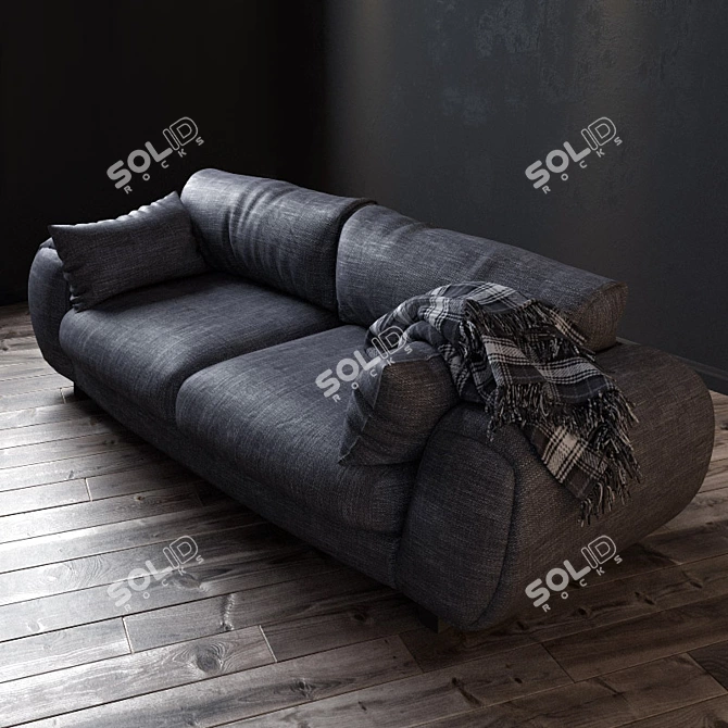  Gray Velvet Sofa - 2500mm Width 3D model image 2