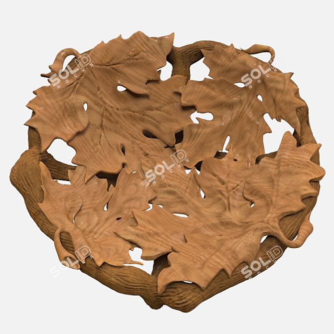 Exquisite Wooden Carved Plate 3D model image 1