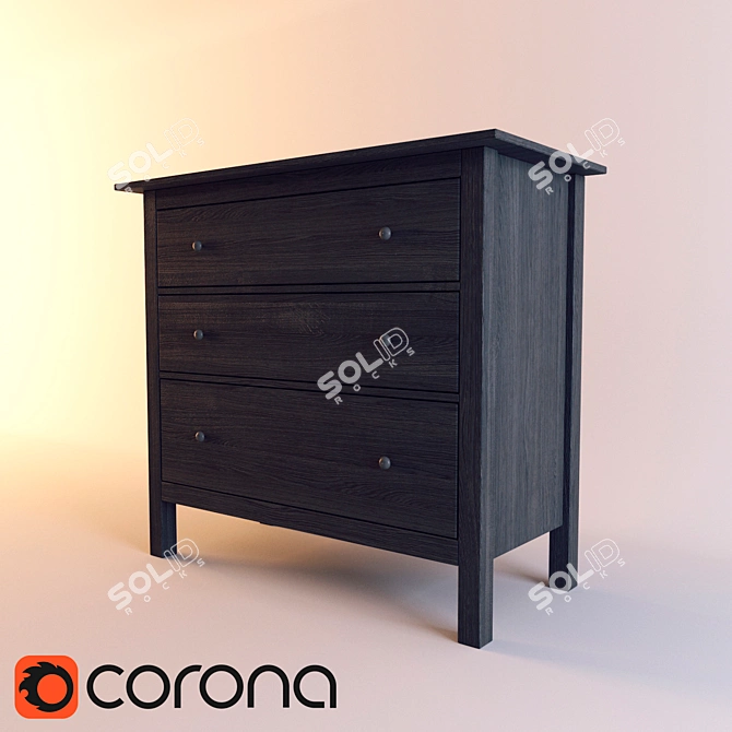 IKEA HEMNES Chest - Black-Brown, 3 Drawers 3D model image 1