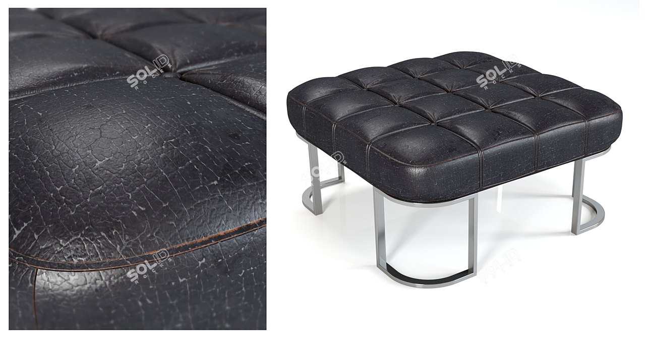 Sleek VIO Leather Poof with Metal Legs 3D model image 2