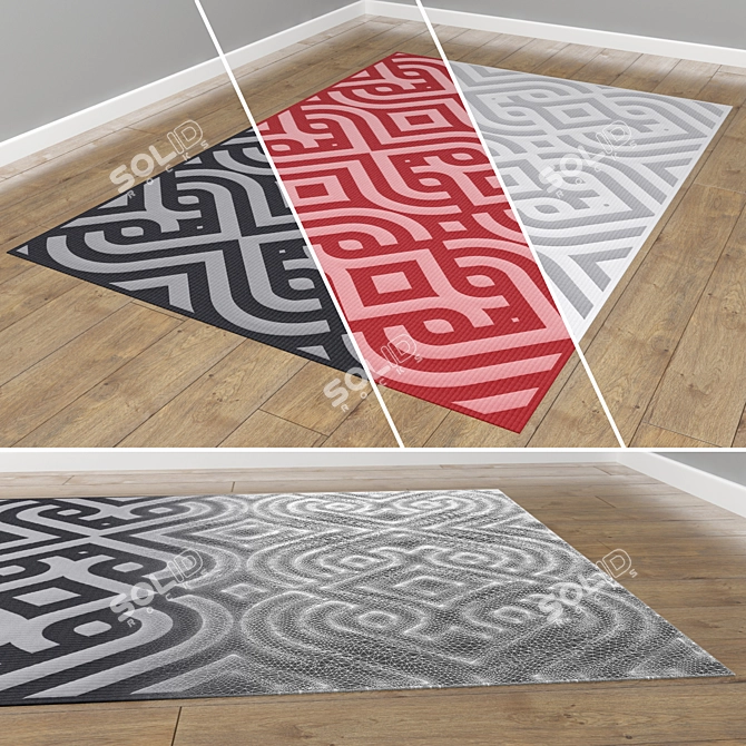 Ornamented Carpet: 3 Colors, High Polygon Count 3D model image 1