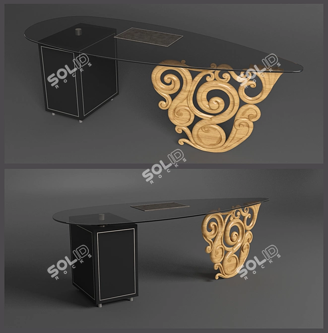 Carved Wood Glass Table 3D model image 1