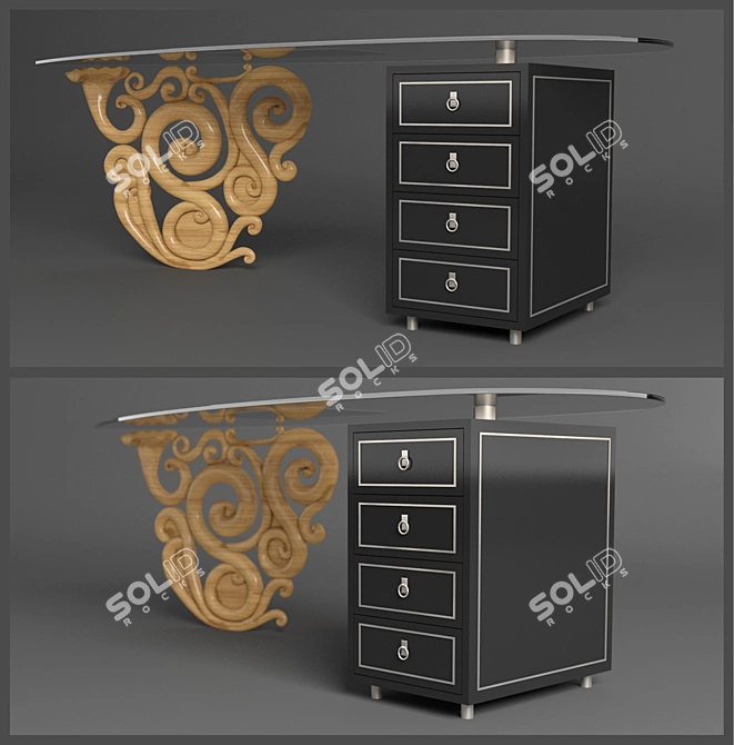 Carved Wood Glass Table 3D model image 2