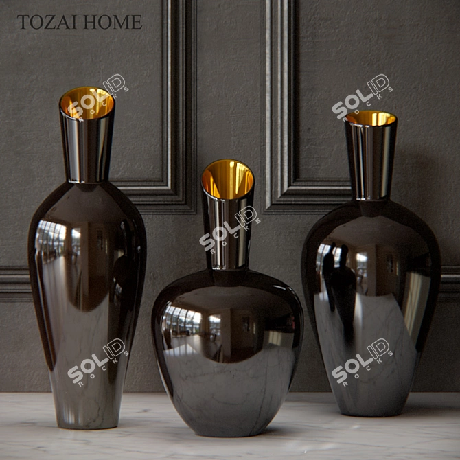 Elegant Tozai Noir Gold Vases 3D model image 1