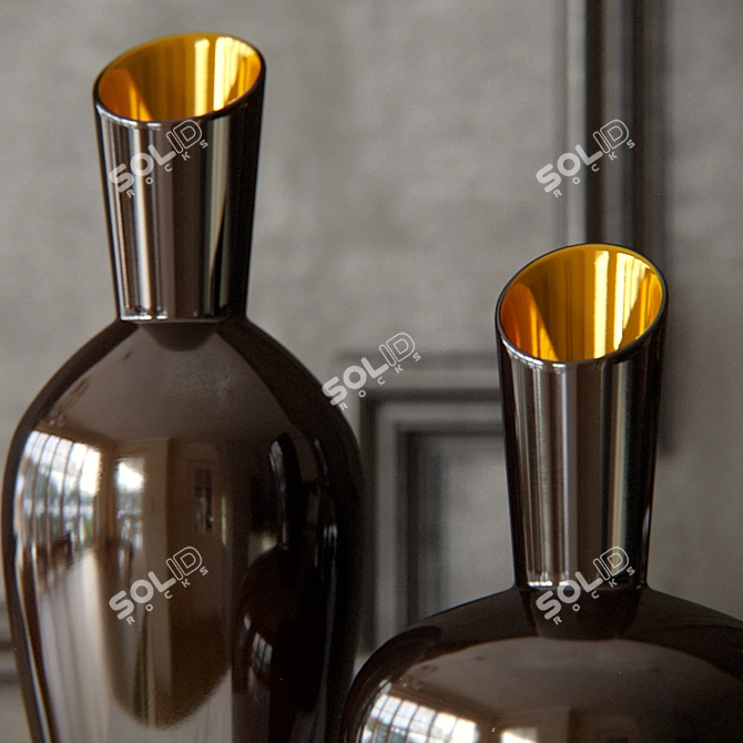 Elegant Tozai Noir Gold Vases 3D model image 2