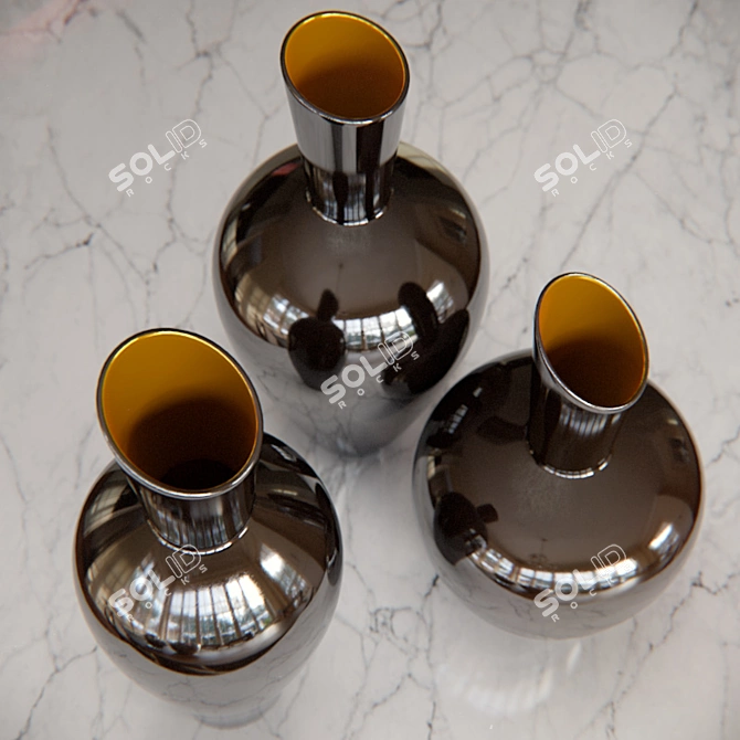 Elegant Tozai Noir Gold Vases 3D model image 3