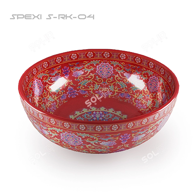 Red Hand-Painted Ceramic Sink 3D model image 1