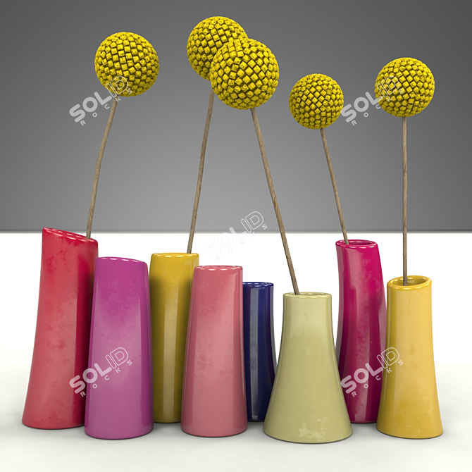 Elegant 8-Tube Burgundy Vases 3D model image 1
