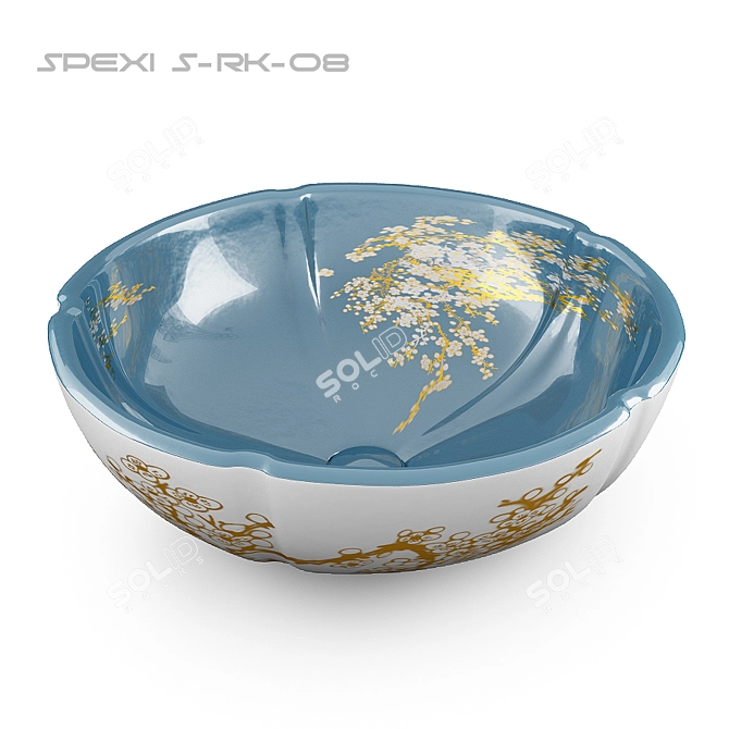 Ceramic Basin with Artistic Blue and White Design 3D model image 1