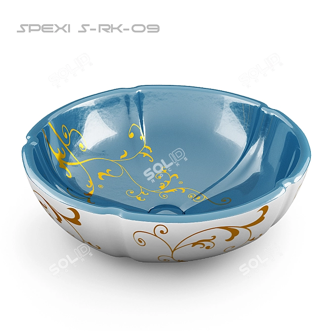 Hand-painted Blue and White Ceramic Basin 3D model image 1