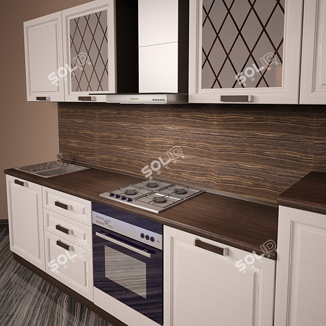 Neoclassic Straight Kitchen Set 3D model image 3