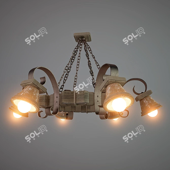 Rustic Lila Wooden Chandelier 3D model image 1