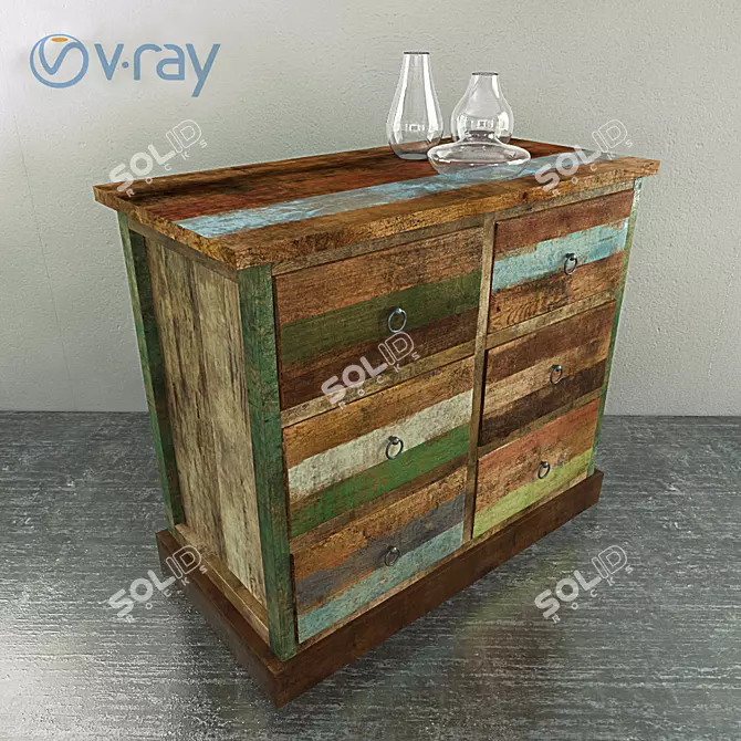 Teak Borneo Solid Commode 3D model image 2
