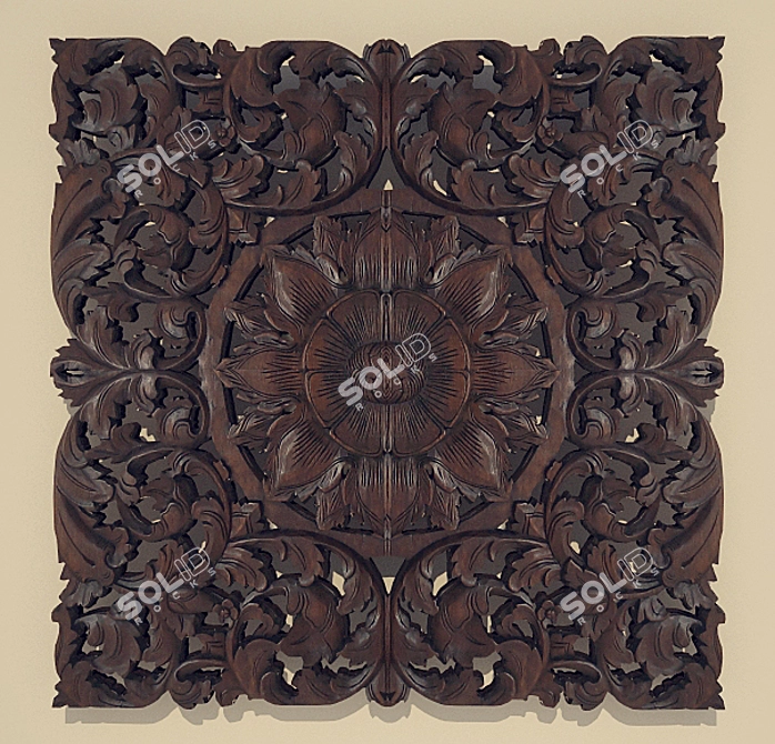 Handcrafted Teak Wood Panel 3D model image 1