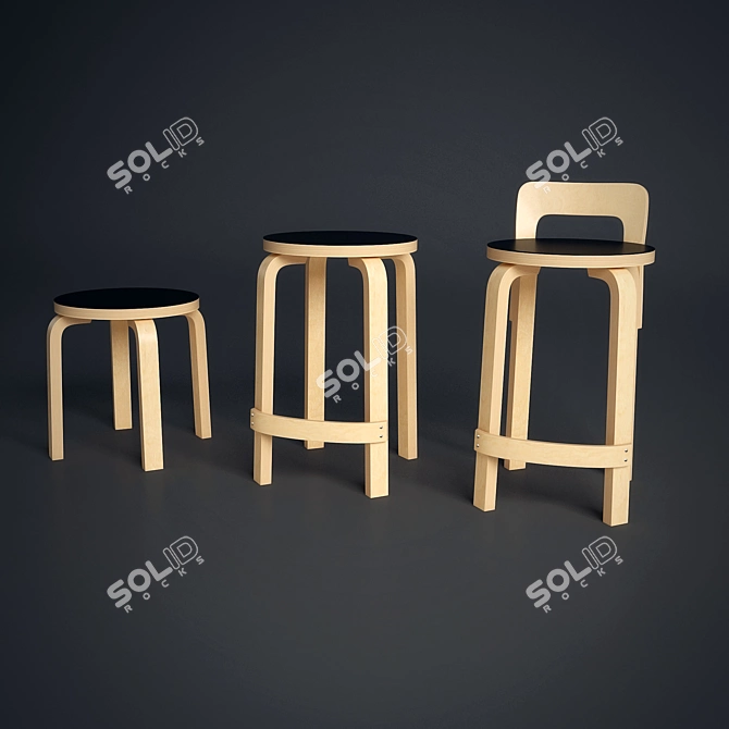 Artek Stool & High Chair Set 3D model image 3