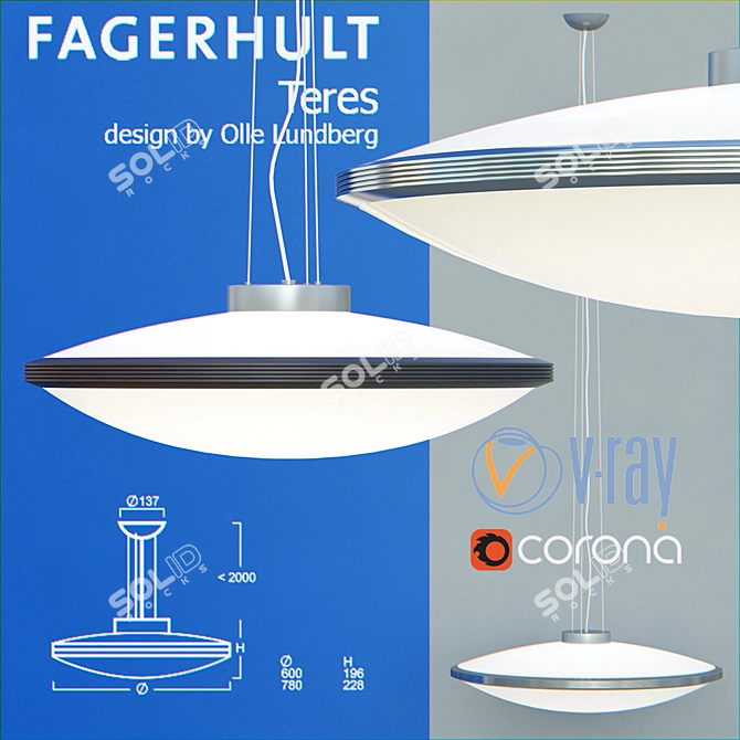 Teres Designer Hanging Lamp 3D model image 1