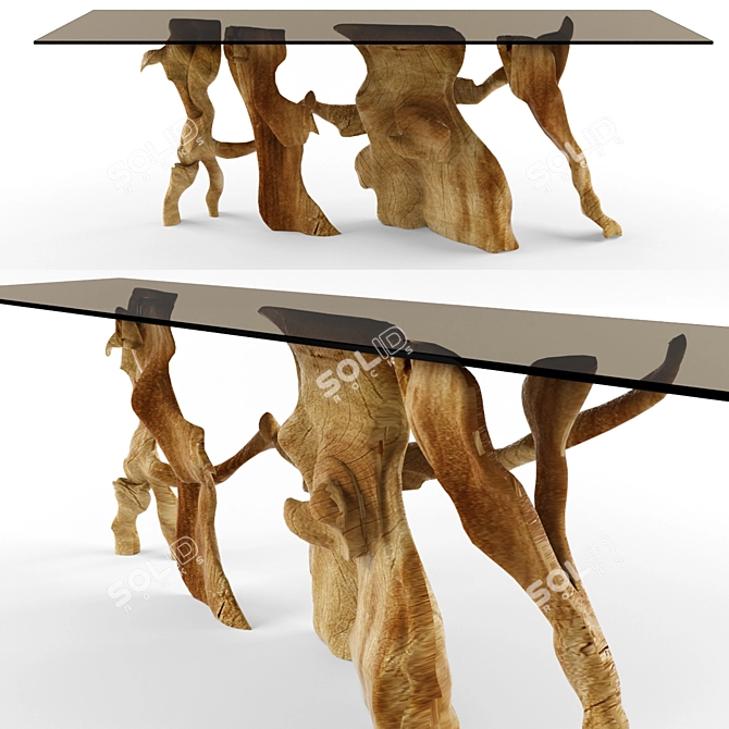 Rustic Root Console Table 3D model image 1