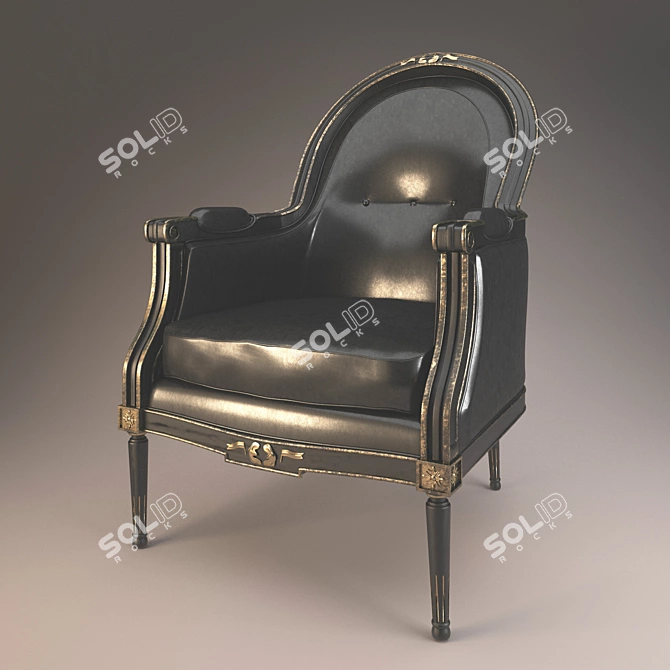 Classic Leather and Wood Armchair 3D model image 2