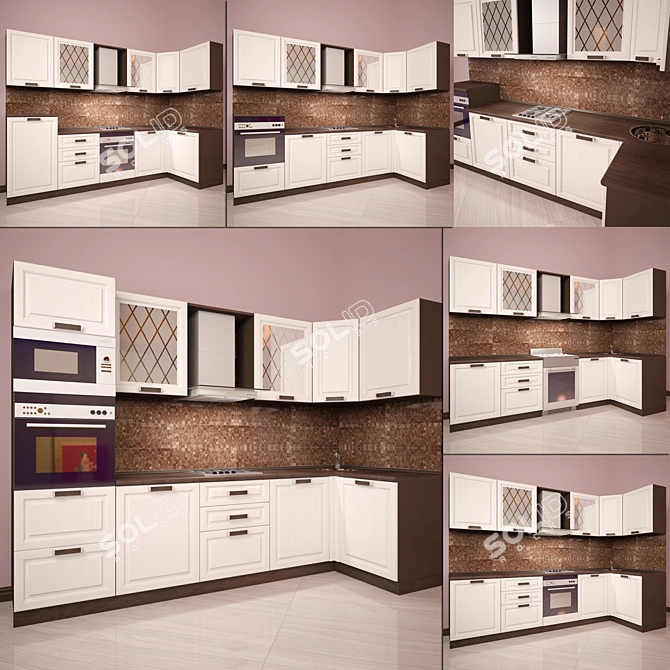 NeoClassic Corner Kitchen: Affordable Elegance 3D model image 1