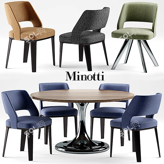 Minimalist Table Set by Minotti: Neto Table & Owens Chairs 3D model image 1