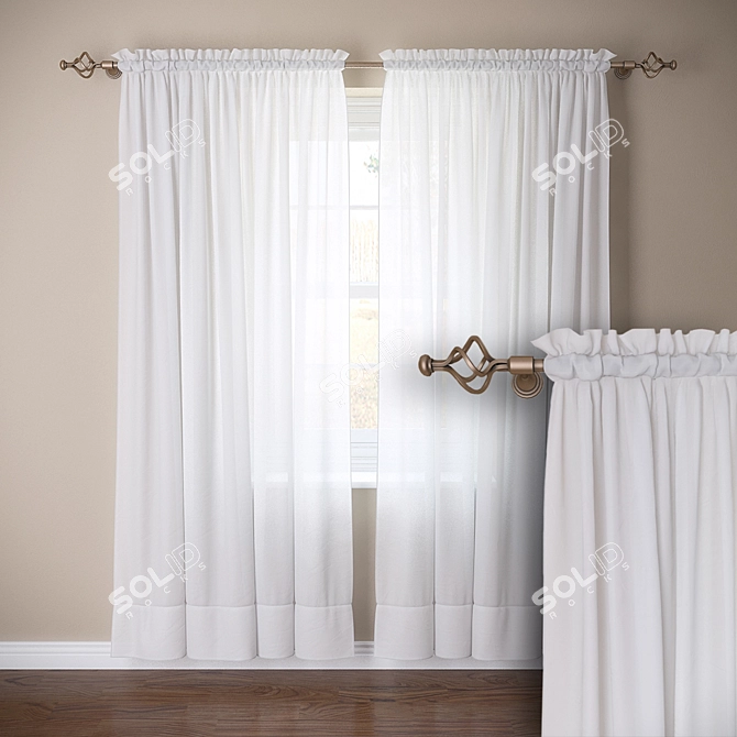  Elegant Sheer Tulle Curtain 3D model image 1