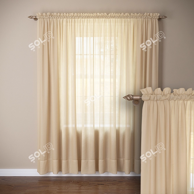  Elegant Sheer Tulle Curtain 3D model image 2