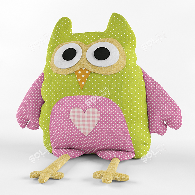 Whimsical Textile Owl Toy 3D model image 1