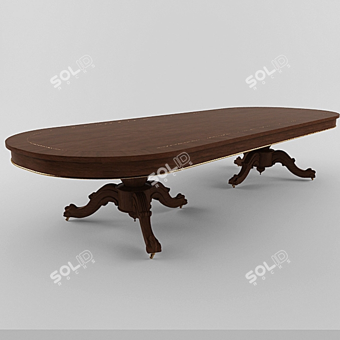Heiress Double Pedestal Dining: Wood & Brass 3D model image 1