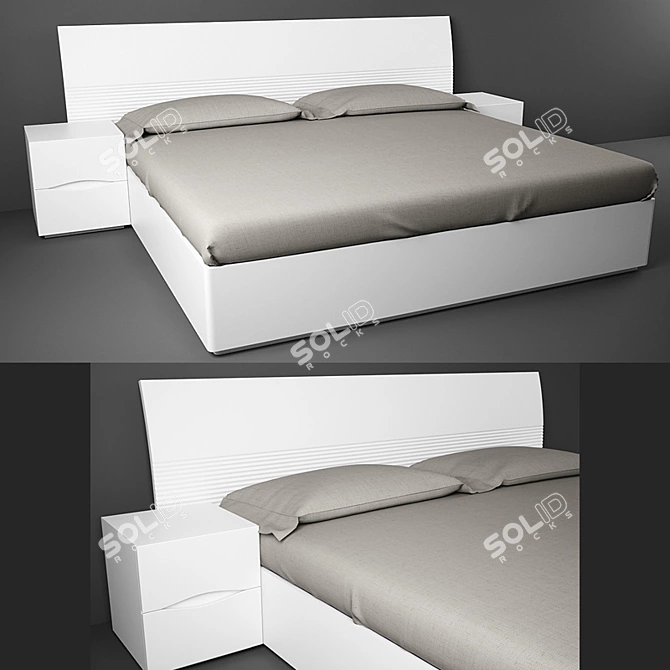 Bedside Bliss: Stylish Bed with Side Table 3D model image 2