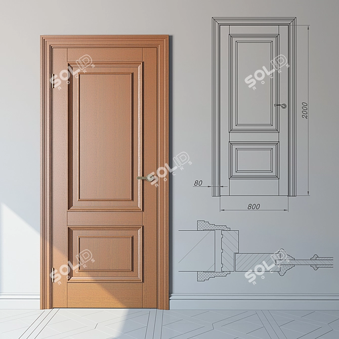 Oak Classical Standard Door 3D model image 1