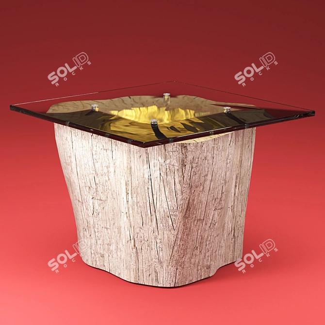 Natural Stump Table with Glass Top 3D model image 1