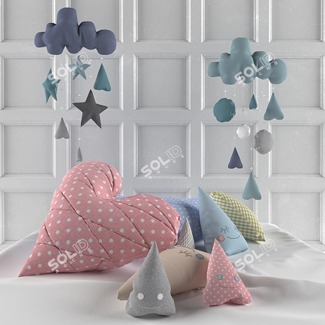 Custom Made Children's Pillow Set with Simple Patterns and Wall Decor 3D model image 1