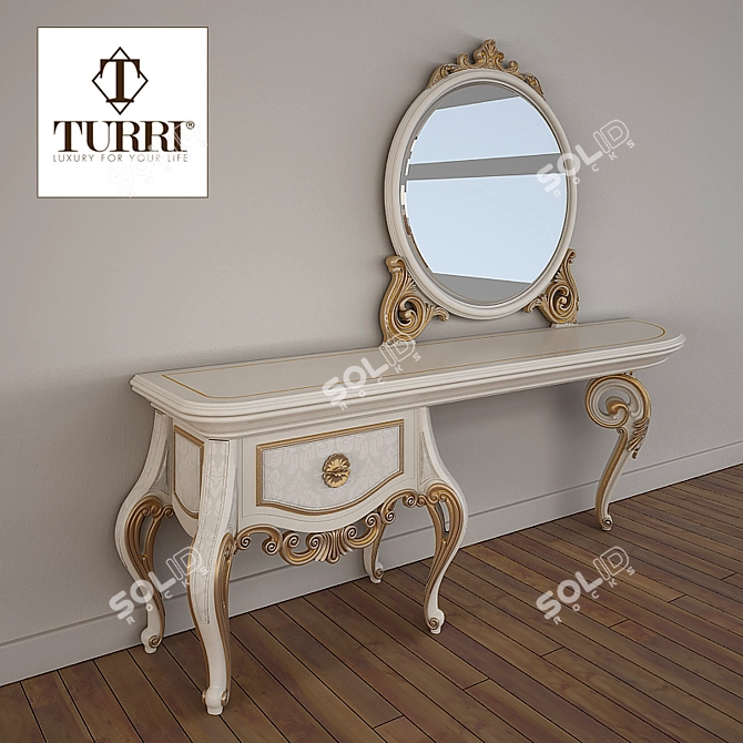 Baroque Ivory Dressing Table with Handcrafted Details 3D model image 1