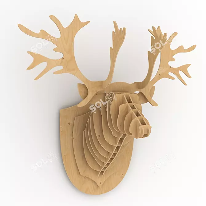 Elegant Plywood Elk Wall Decor 3D model image 1