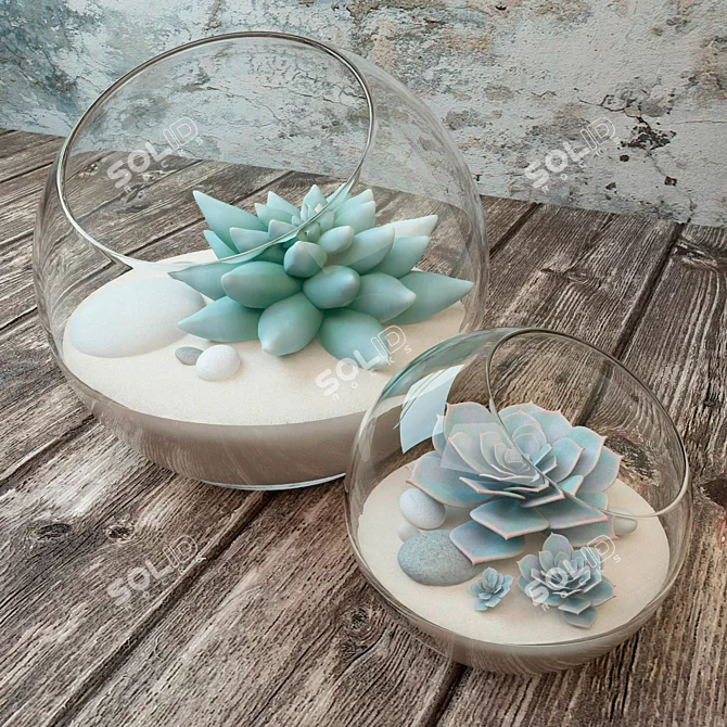 Stylish Glass Vase Succulents 3D model image 1