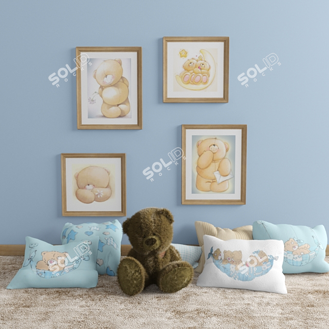 Bear Plush Pillow Set 3D model image 1