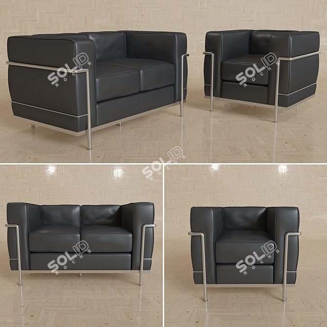 Cosmo LC2 Double Sofa & Armchair 3D model image 1