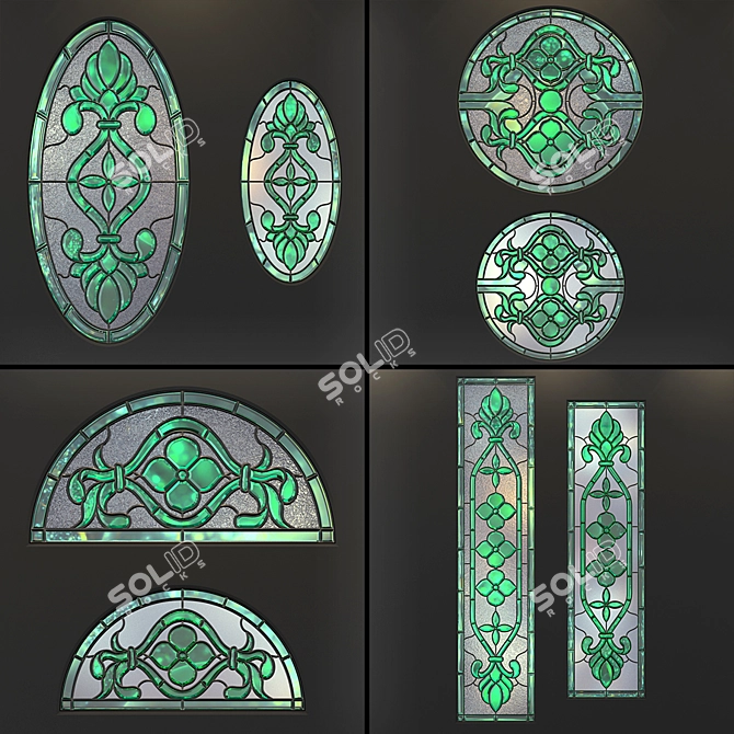 Gorgeous Stained Glass Set - Perfect for Doors and Windows 3D model image 1