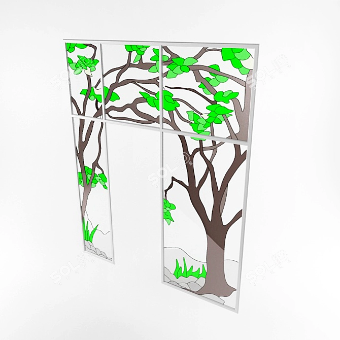 Elegant Asymmetric Stained Glass Partition 3D model image 1