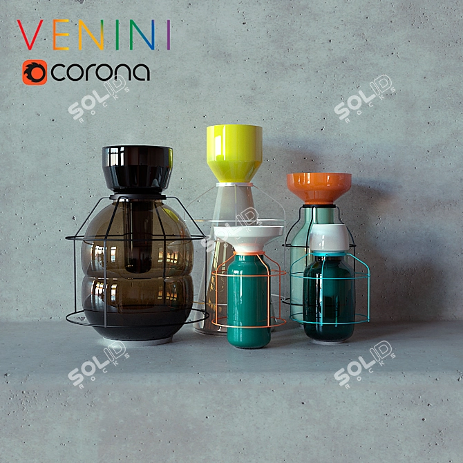 Title: Italian Venini Decorative Vase Set 3D model image 1